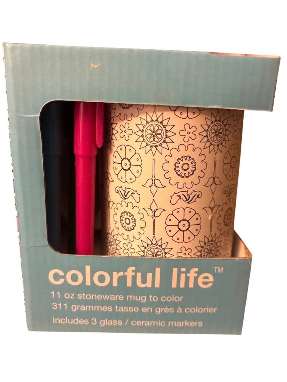 Mug To Color Colorful Life 11 Oz Stoneware W/ 3 Ceramic Markers Flowers Easter